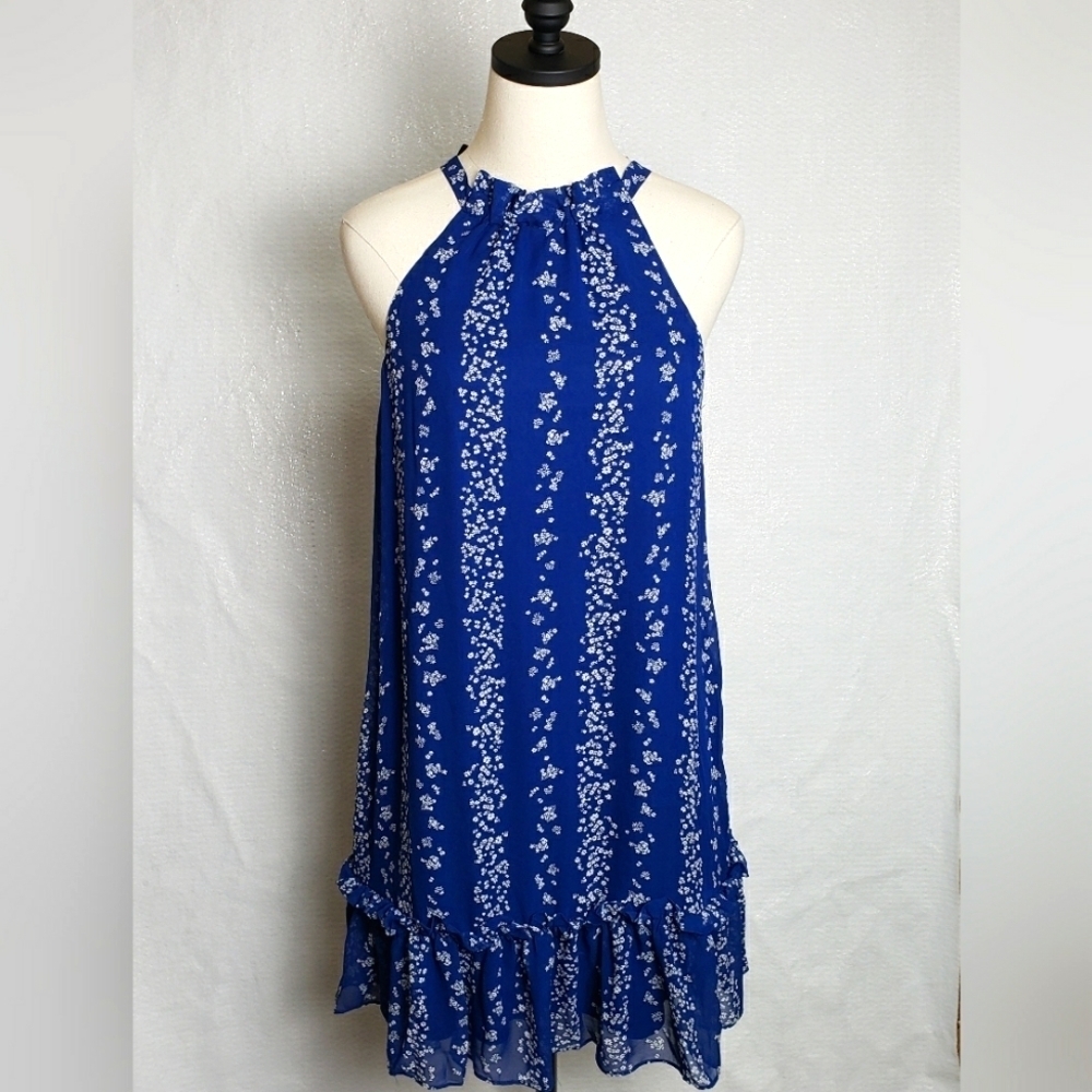 BCBG Paris Blue Floral Halter Mini Dress
